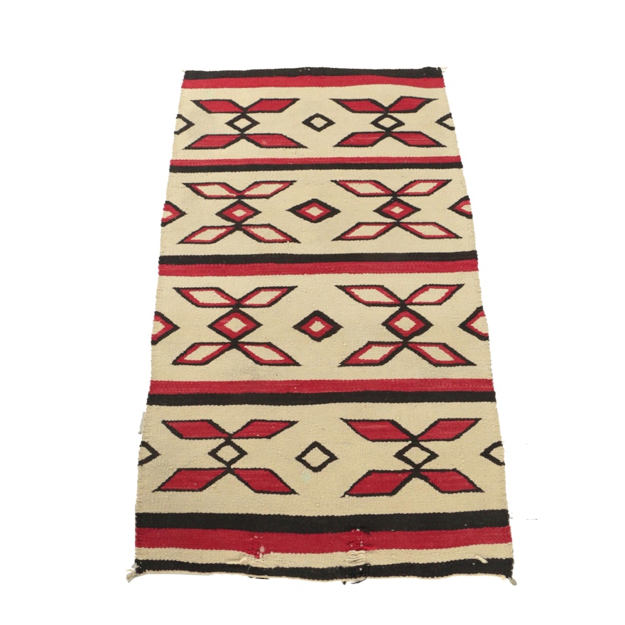 Semi-Antique Handwoven Native American Navajo Wool Accent Rug