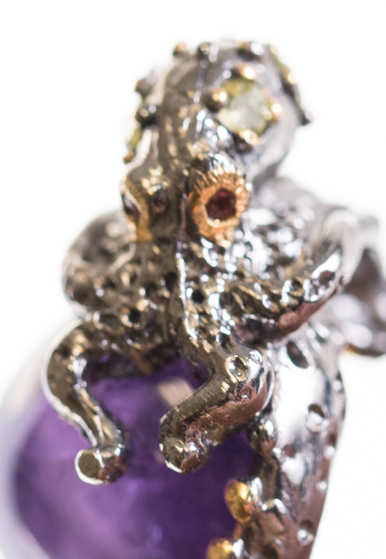 Oxidized Sterling Silver 33.45 Amethyst, Peridot, and Garnet Octopus Ring