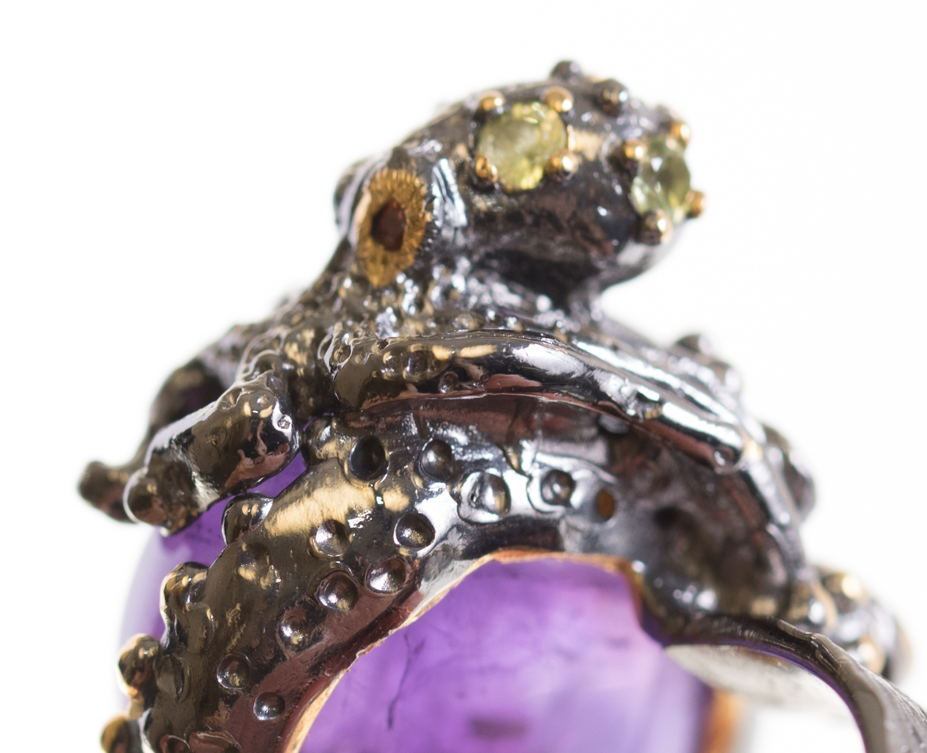 Oxidized Sterling Silver 33.45 Amethyst, Peridot, and Garnet Octopus Ring