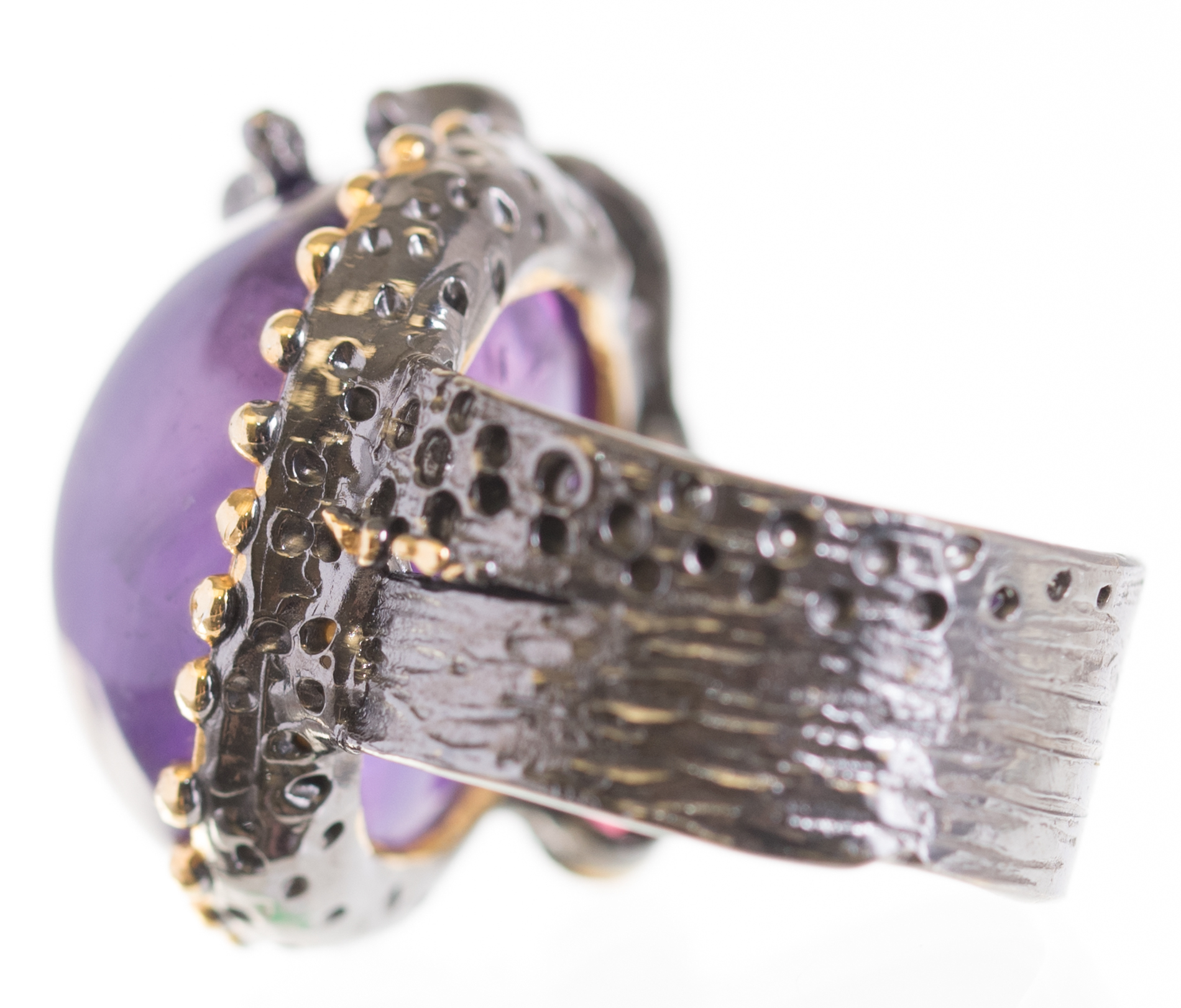 Oxidized Sterling Silver 33.45 Amethyst, Peridot, and Garnet Octopus Ring