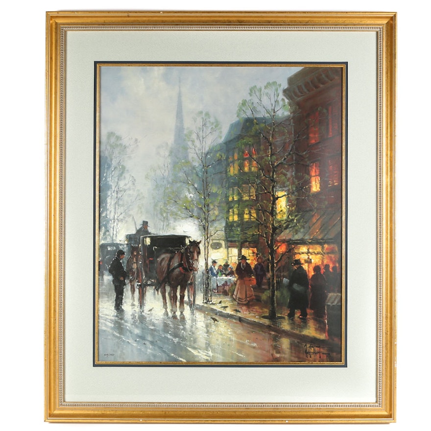 After G. Harvey Limited Edition Offset Lithograph "Tea Time on Newberry Street"