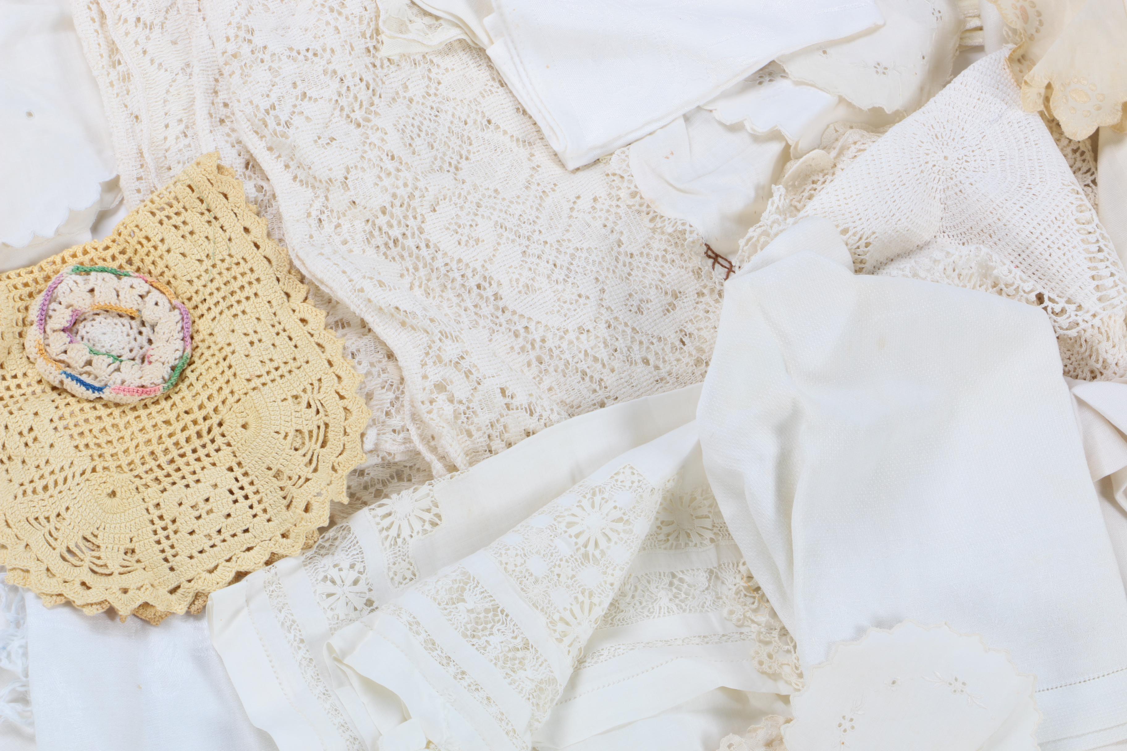 Vintage Crochet, Lace, and Embroidered Table Linens