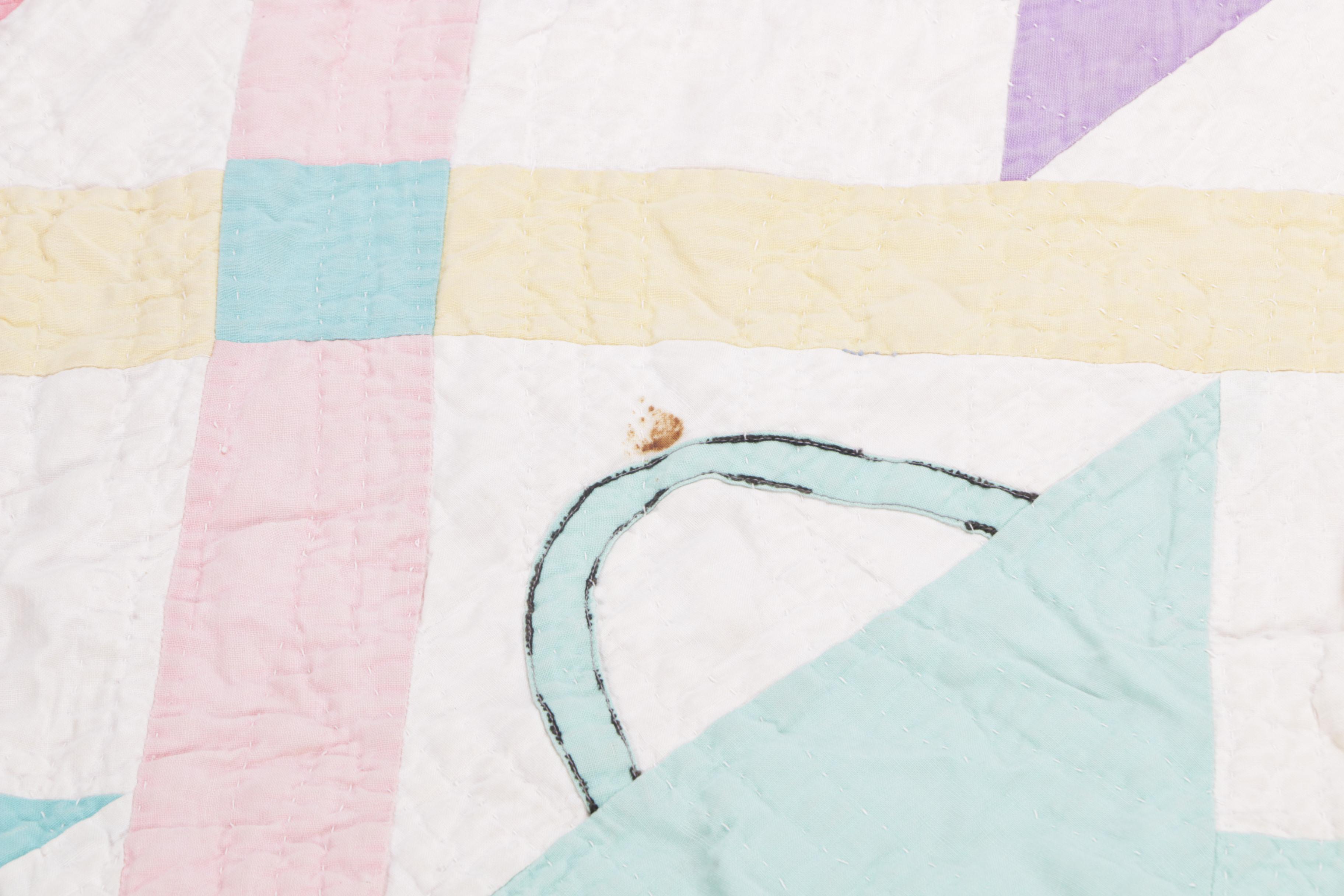 Vintage Hand Stitched "Cherry Basket" Quilt