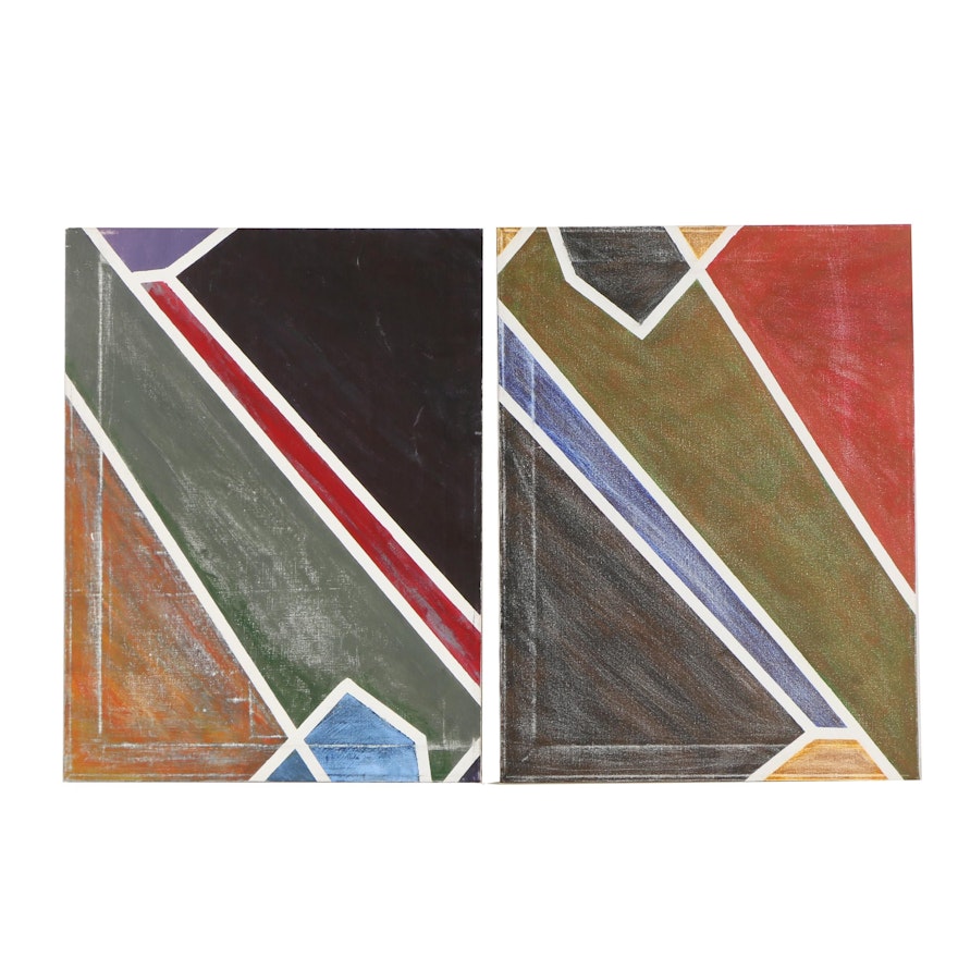 Pair of Acrylic Paintings of Abstract Compositions