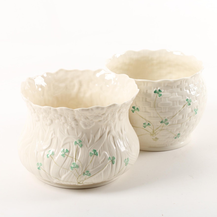 Belleek "Daisy" and "Kylemore" Porcelain Cache Pots