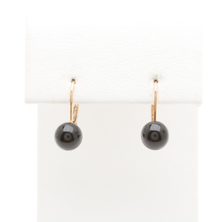 14K Yellow Gold Black Onyx Earrings