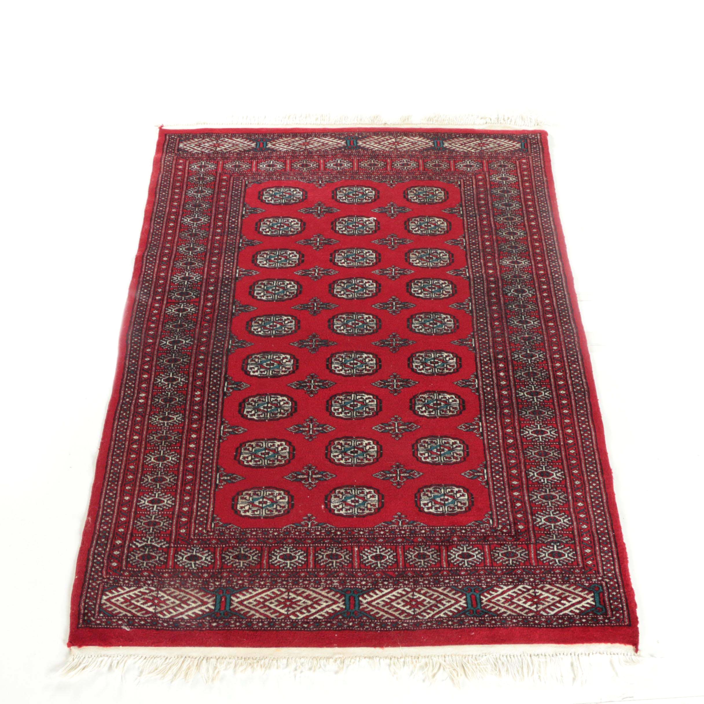 Finely Hand-Knotted Pakistani Bokhara Wool Area Rug