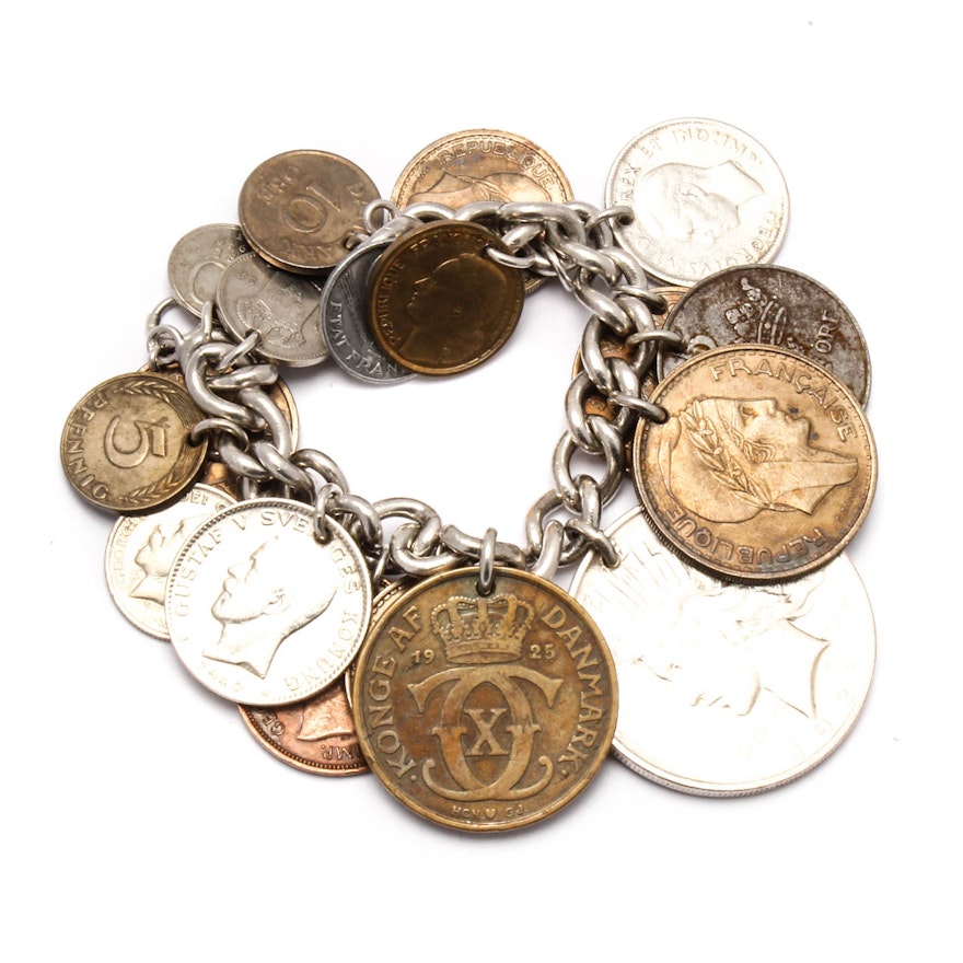 Sterling Silver Bracelet with Coin Charms