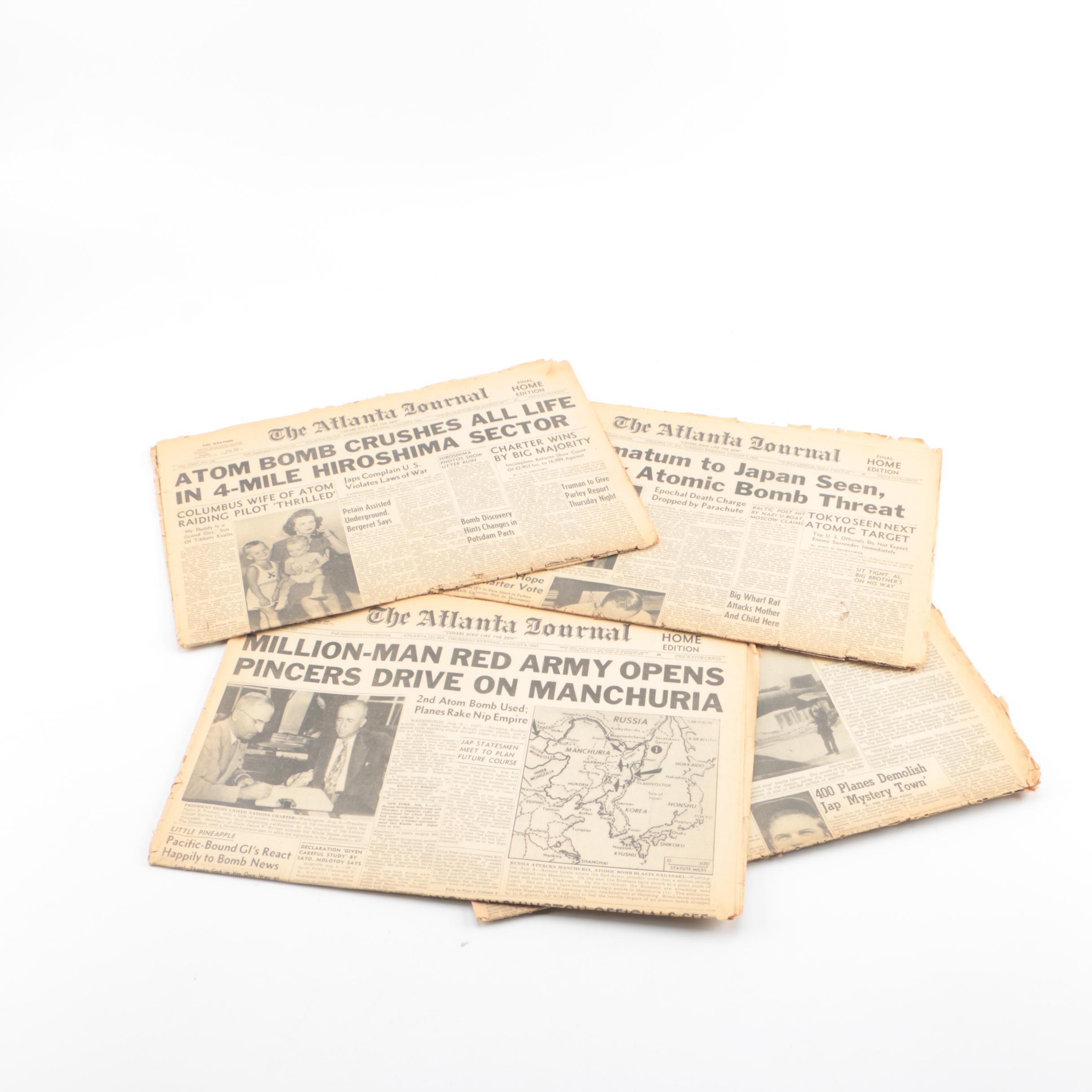 1945 Issues of "The Atlanta Journal" with World War II Headlines