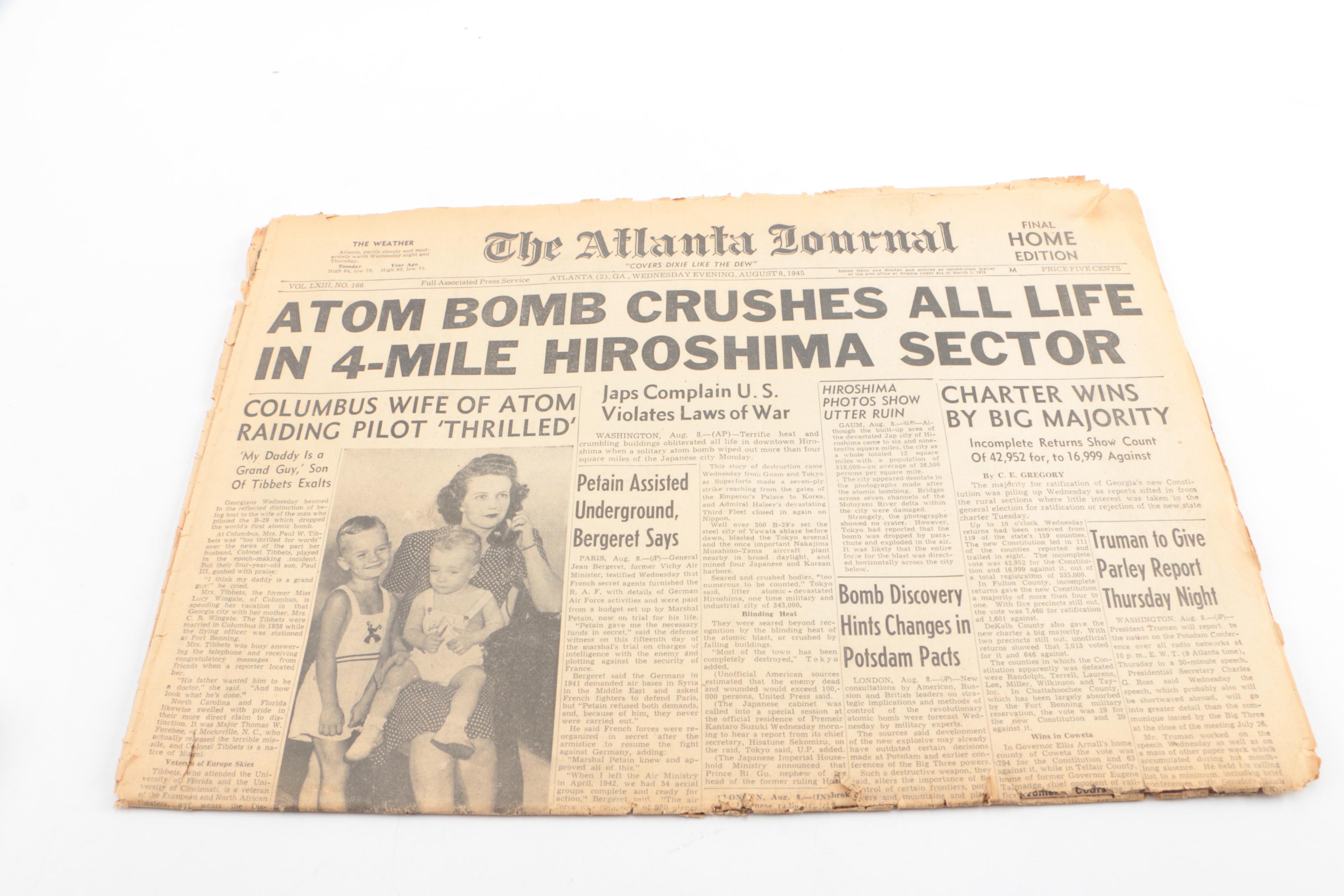 1945 Issues of "The Atlanta Journal" with World War II Headlines