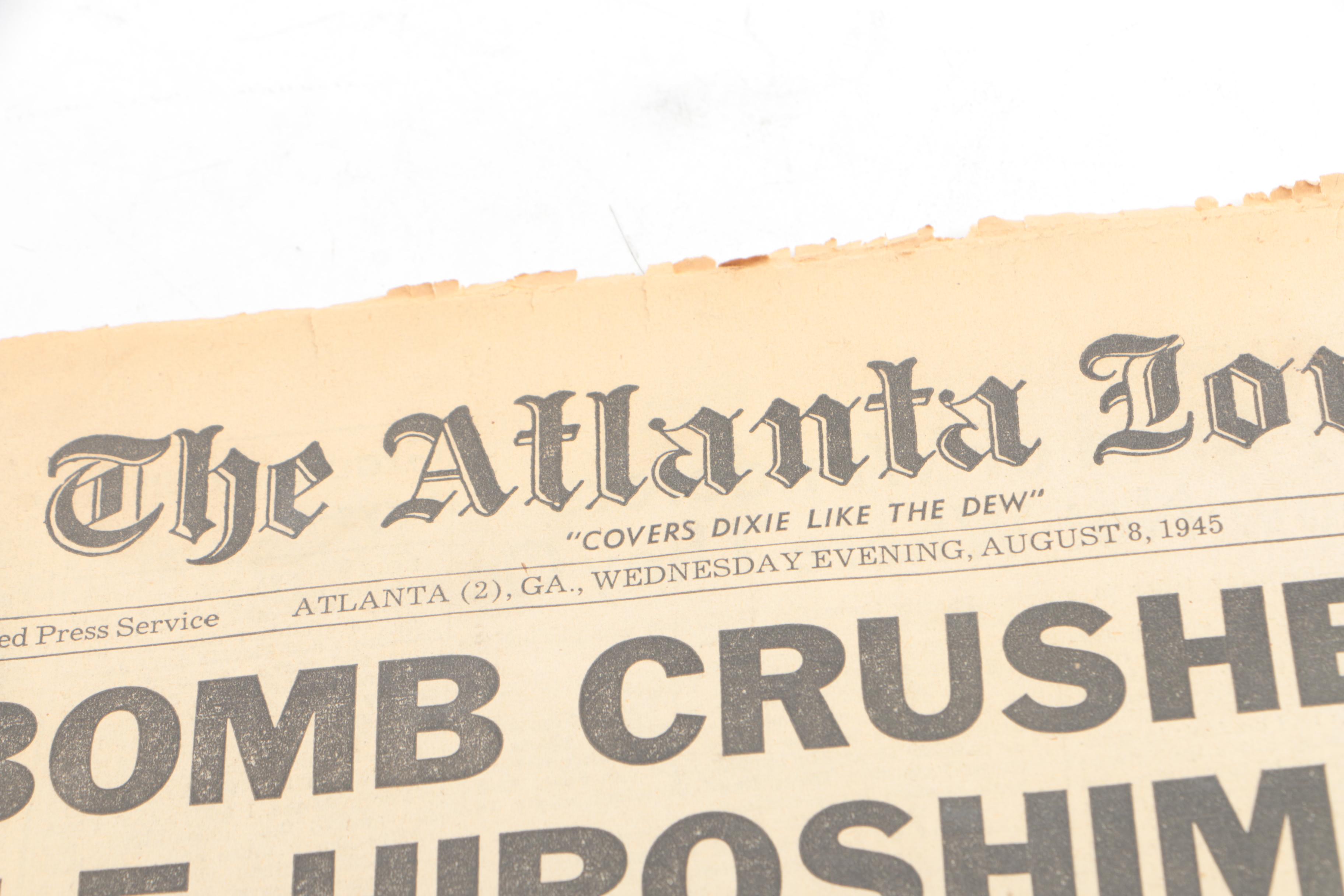 1945 Issues of "The Atlanta Journal" with World War II Headlines