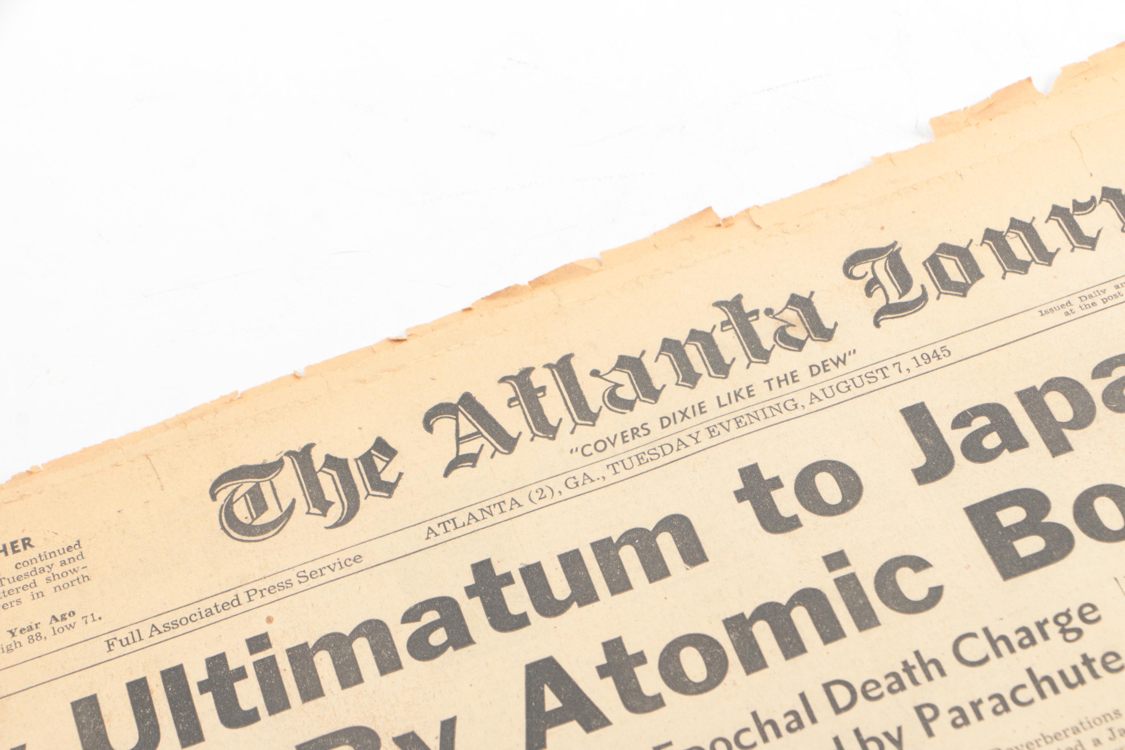1945 Issues of "The Atlanta Journal" with World War II Headlines