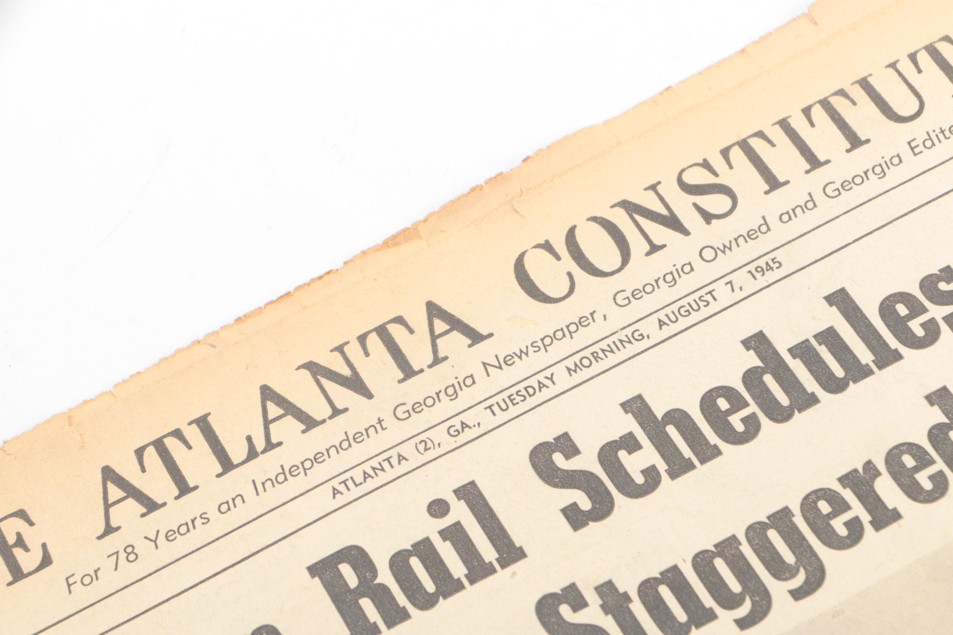1945 Issues of "The Atlanta Journal" with World War II Headlines
