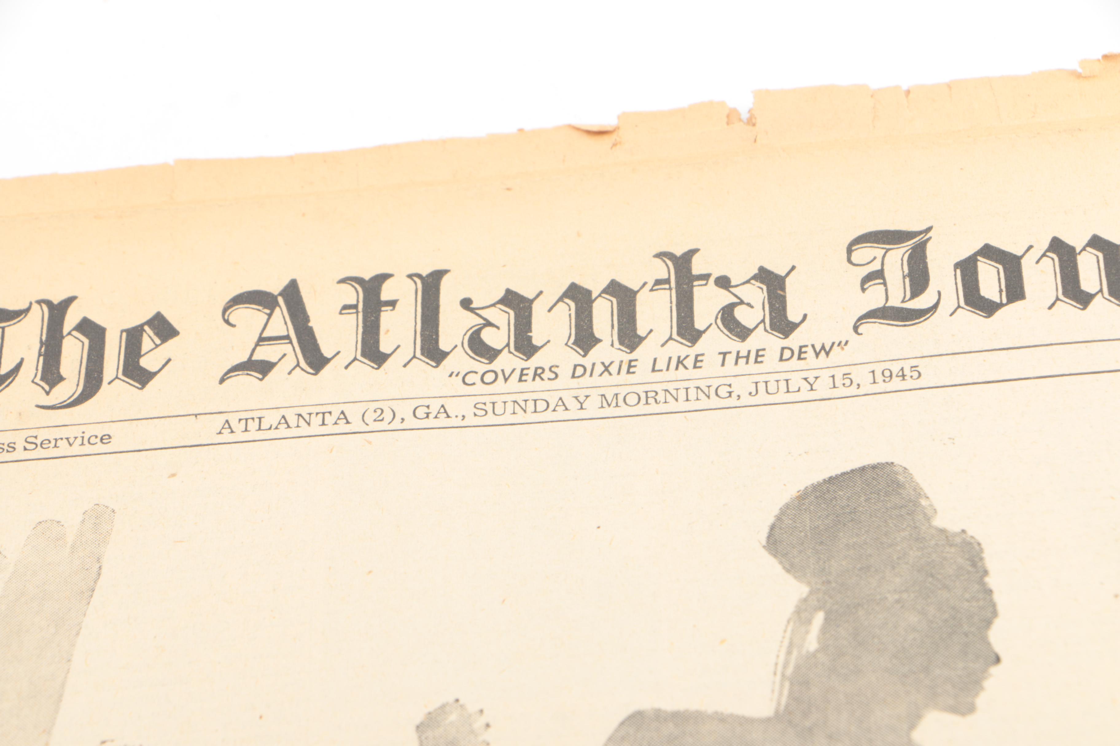 1945 Issues of "The Atlanta Journal" with World War II Headlines