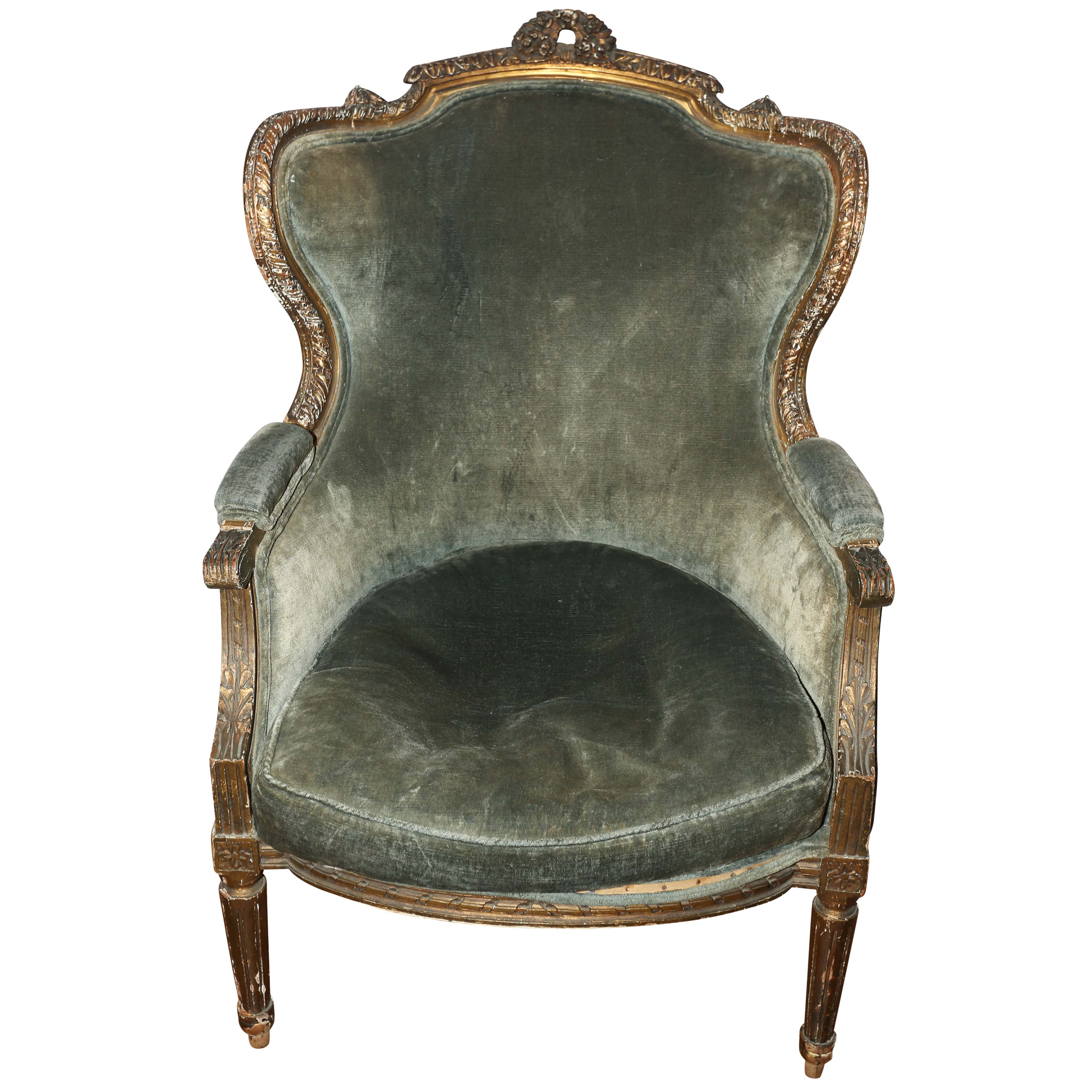 Louis XVI Style Green Velvet Armchair