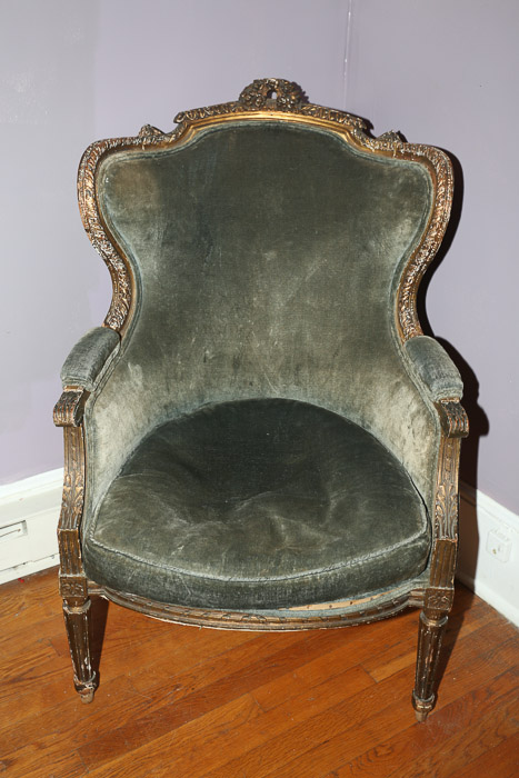 Louis XVI Style Green Velvet Armchair