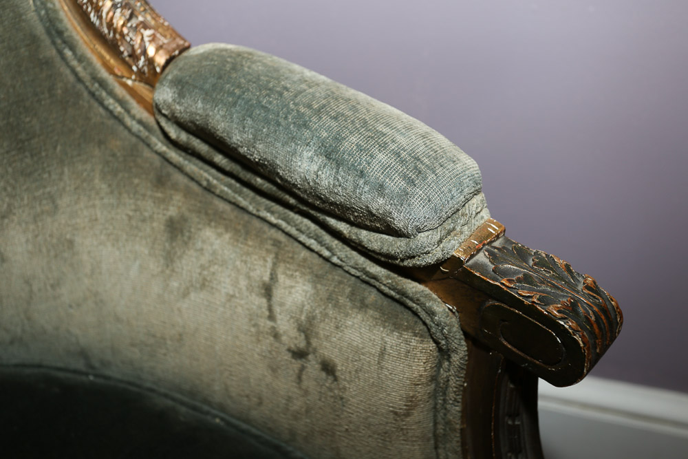 Louis XVI Style Green Velvet Armchair