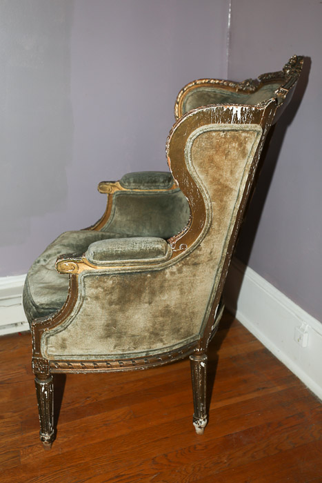 Louis XVI Style Green Velvet Armchair