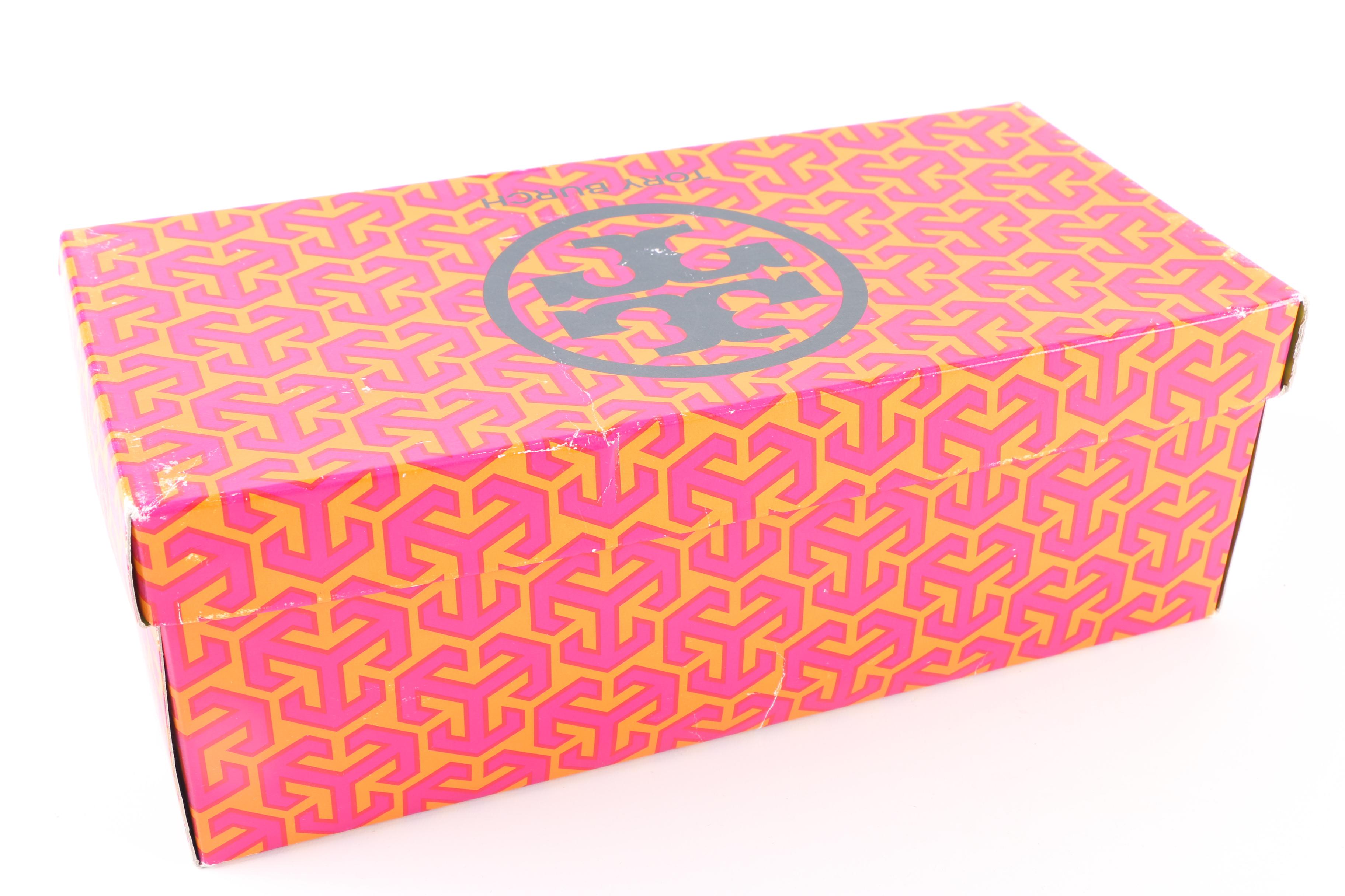 Tory Burch Emma Navy Leather Peep-Toe Wedges