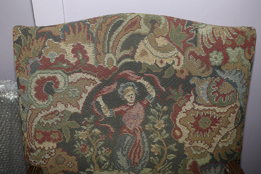 Vintage French Carved Wooden Upholstered Armchair