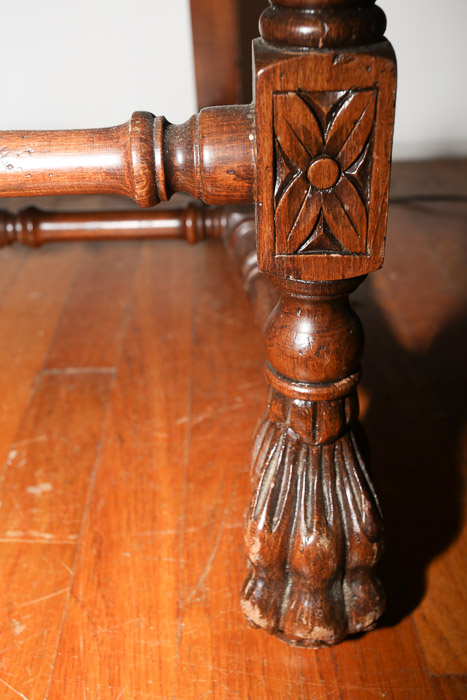 Vintage French Carved Wooden Upholstered Armchair