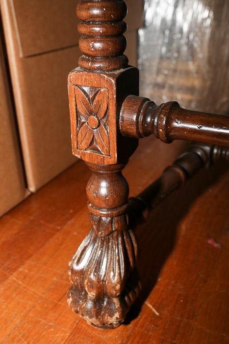 Vintage French Carved Wooden Upholstered Armchair