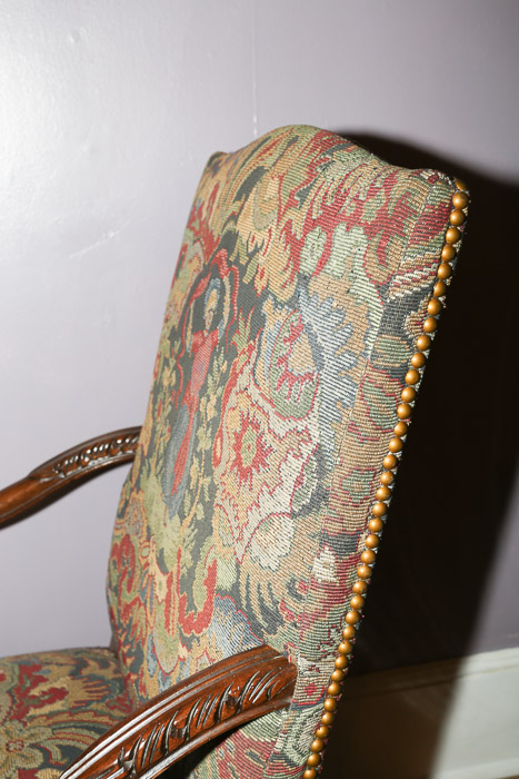 Vintage French Carved Wooden Upholstered Armchair