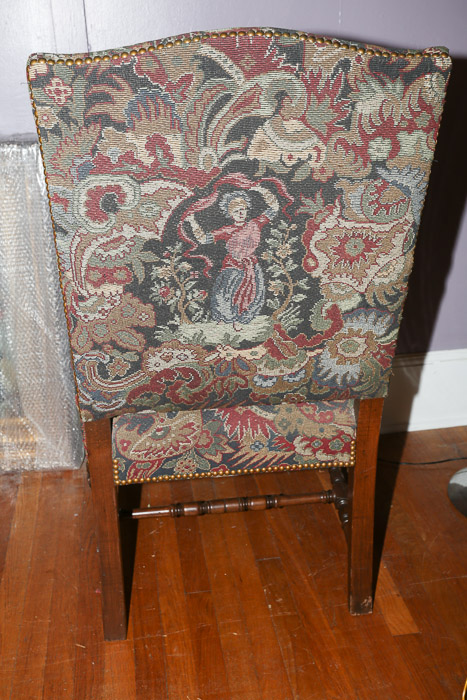 Vintage French Carved Wooden Upholstered Armchair
