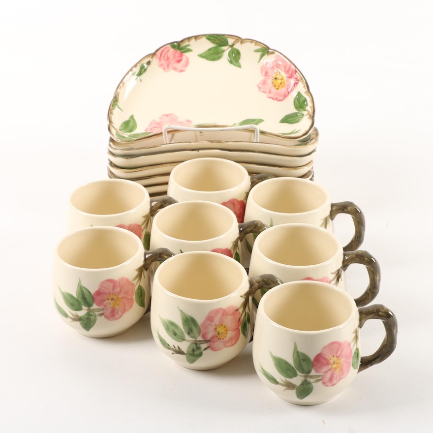 1953-58 Franciscan "Desert Rose" Ceramic Mugs and Crescent Salad Plates