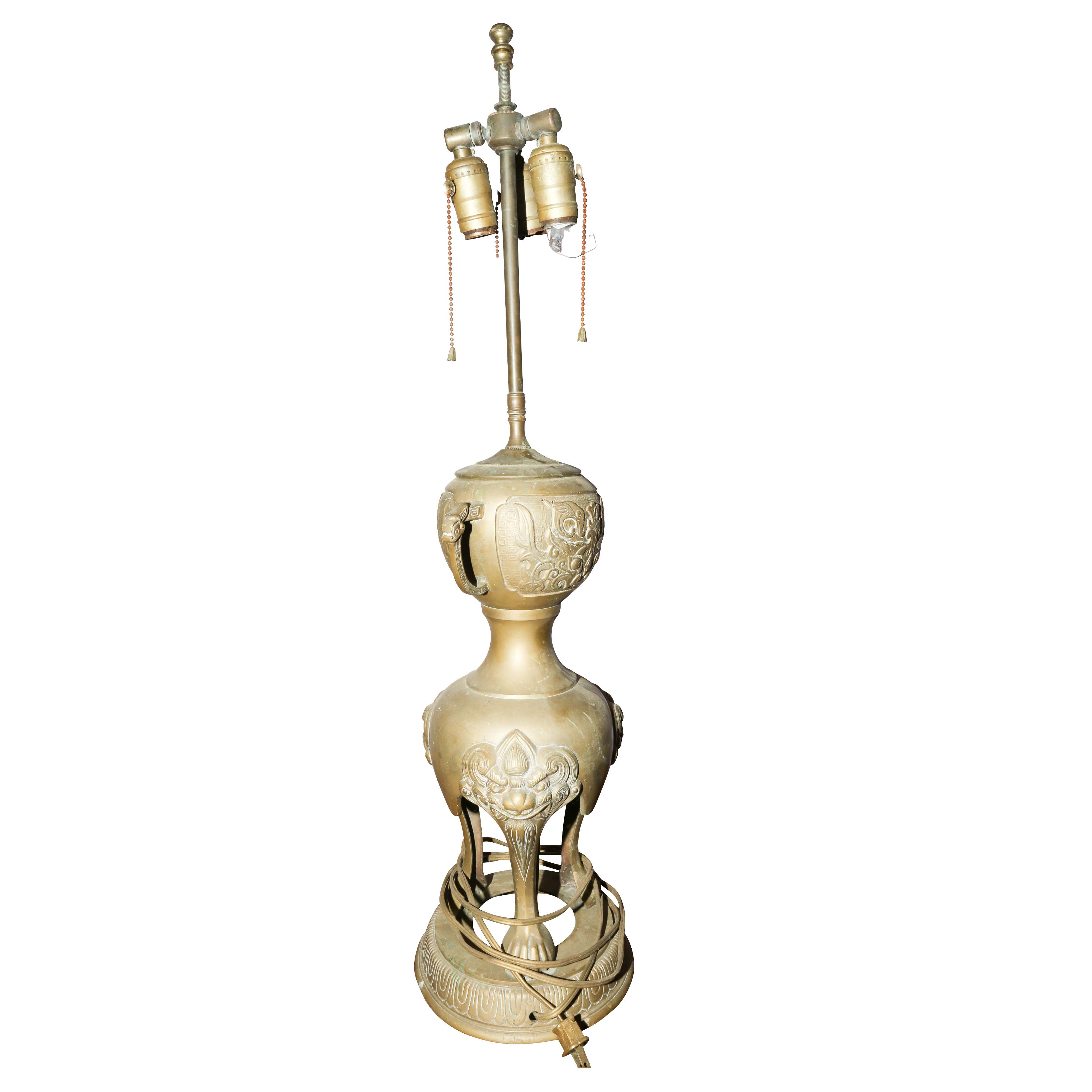 Vintage Chinese Inspired Brass Table Lamp