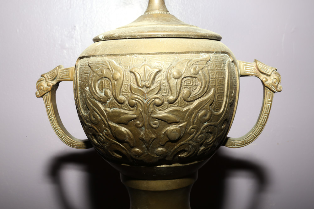 Vintage Chinese Inspired Brass Table Lamp