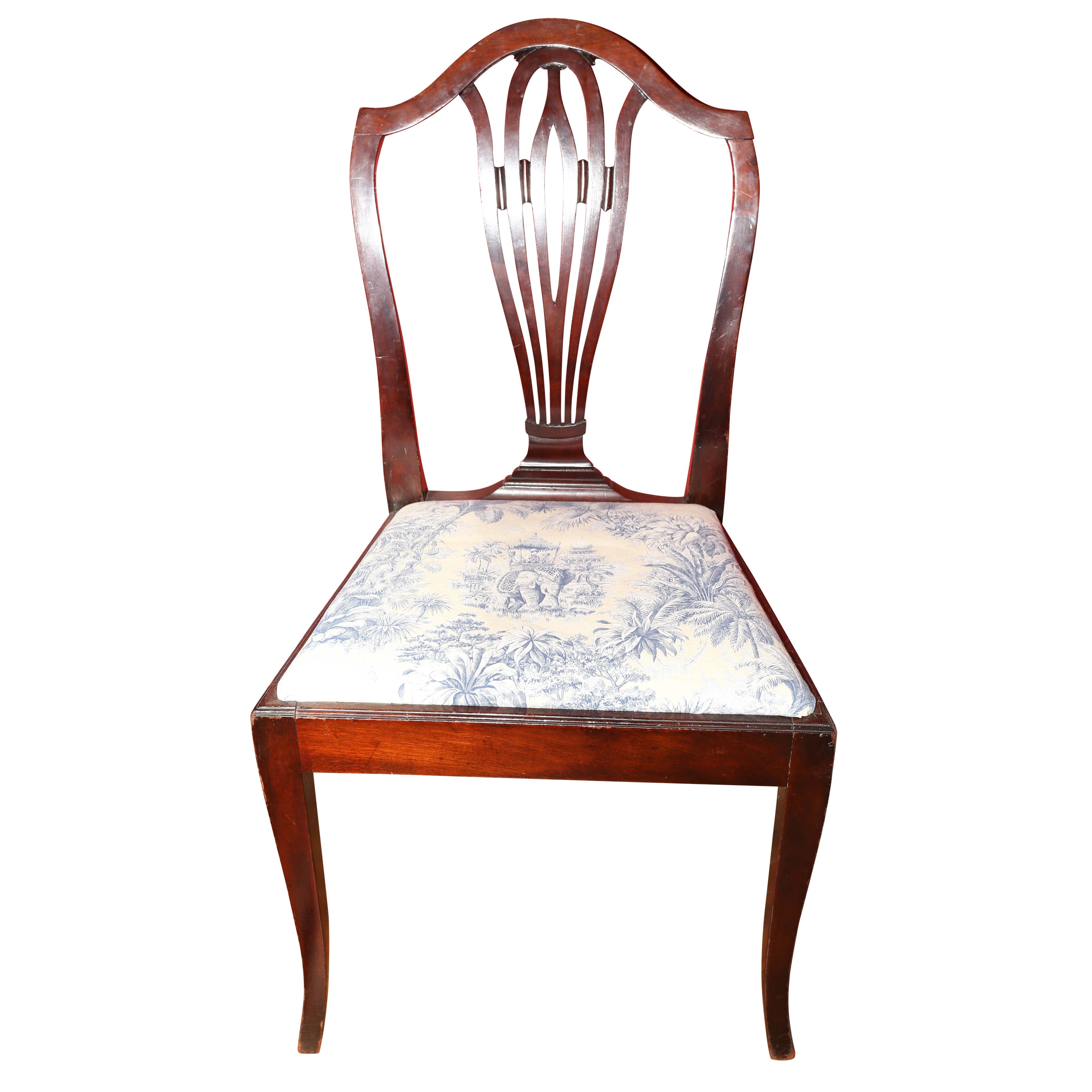 Vintage Sheraton-Style Side Chair with Toile Upholstered Seat