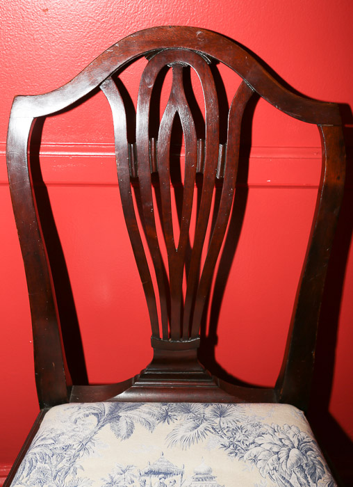 Vintage Sheraton-Style Side Chair with Toile Upholstered Seat