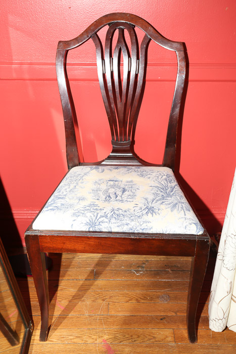 Vintage Sheraton-Style Side Chair with Toile Upholstered Seat