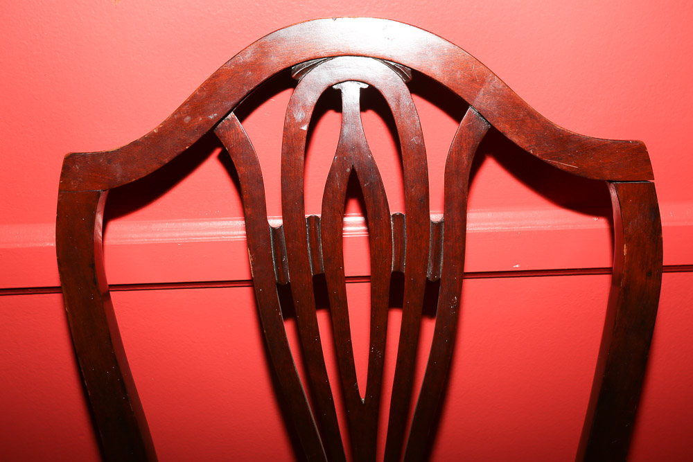 Vintage Sheraton-Style Side Chair with Toile Upholstered Seat