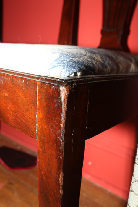 Vintage Sheraton-Style Side Chair with Toile Upholstered Seat