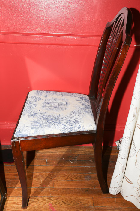 Vintage Sheraton-Style Side Chair with Toile Upholstered Seat