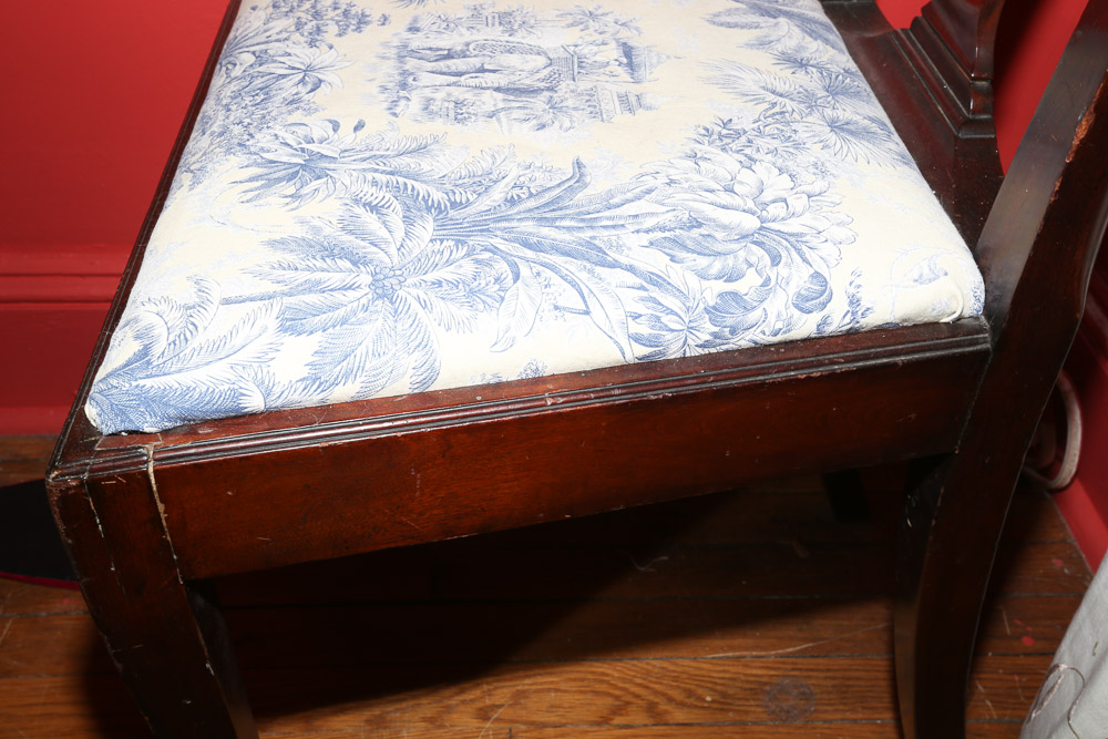 Vintage Sheraton-Style Side Chair with Toile Upholstered Seat