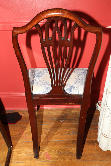 Vintage Sheraton-Style Side Chair with Toile Upholstered Seat