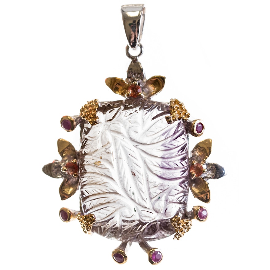 Sterling Silver Multi-Gemstone Pendant with Gold Wash Accents