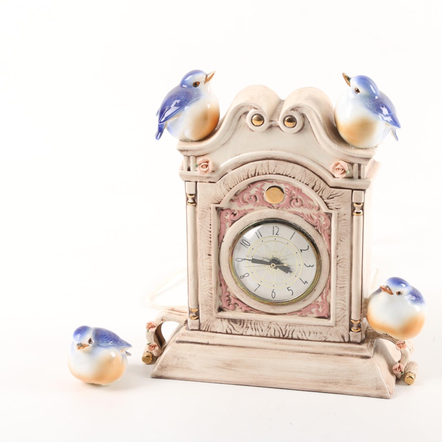 Ceramic Bird Themed Mantel Clock