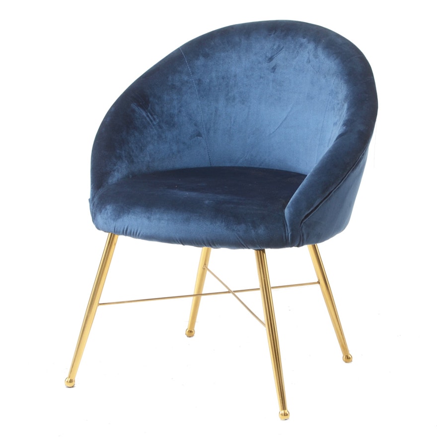 Round Blue Velour Lounge Chair