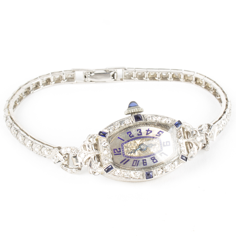 Helbros Platinum Diamond and Sapphire Watch