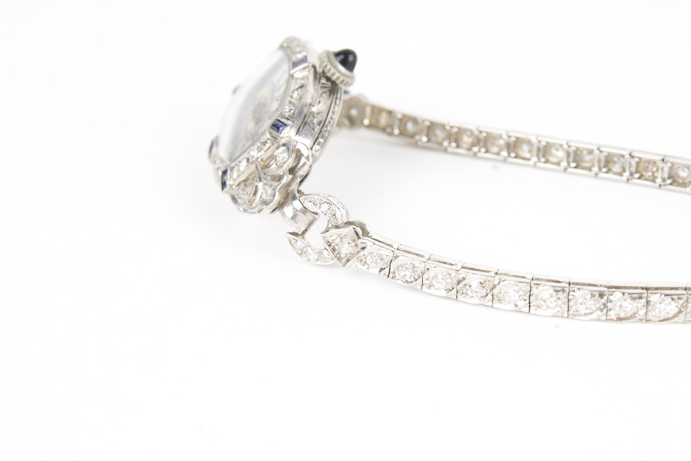 Helbros Platinum Diamond and Sapphire Watch