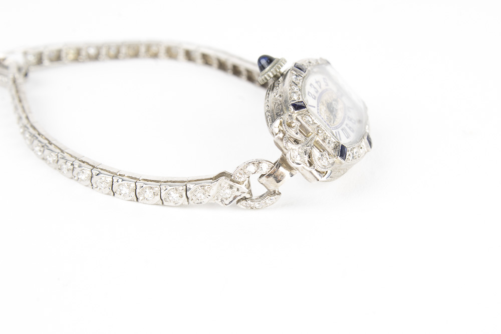 Helbros Platinum Diamond and Sapphire Watch