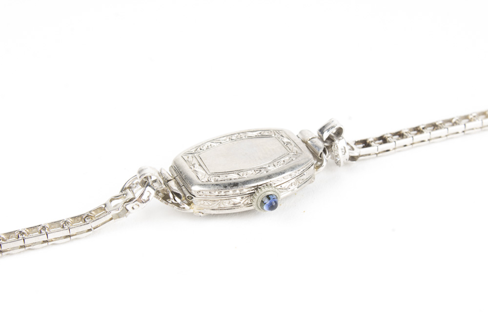 Helbros Platinum Diamond and Sapphire Watch