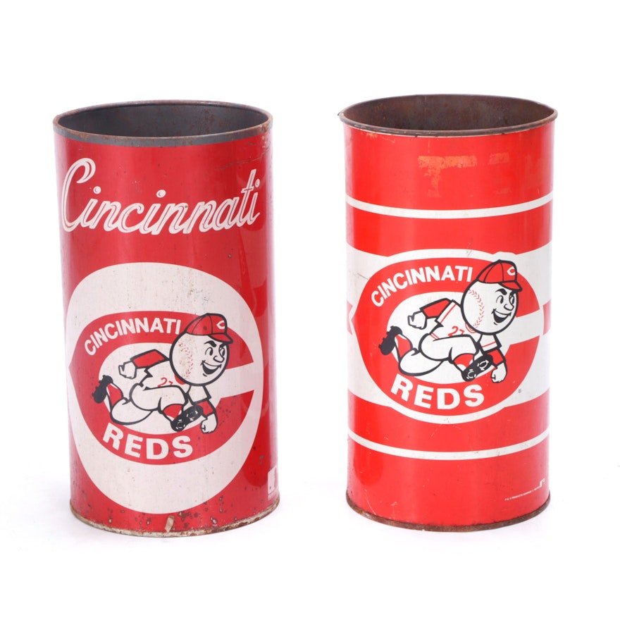 Vintage Cincinnati Reds Metal Trash Cans