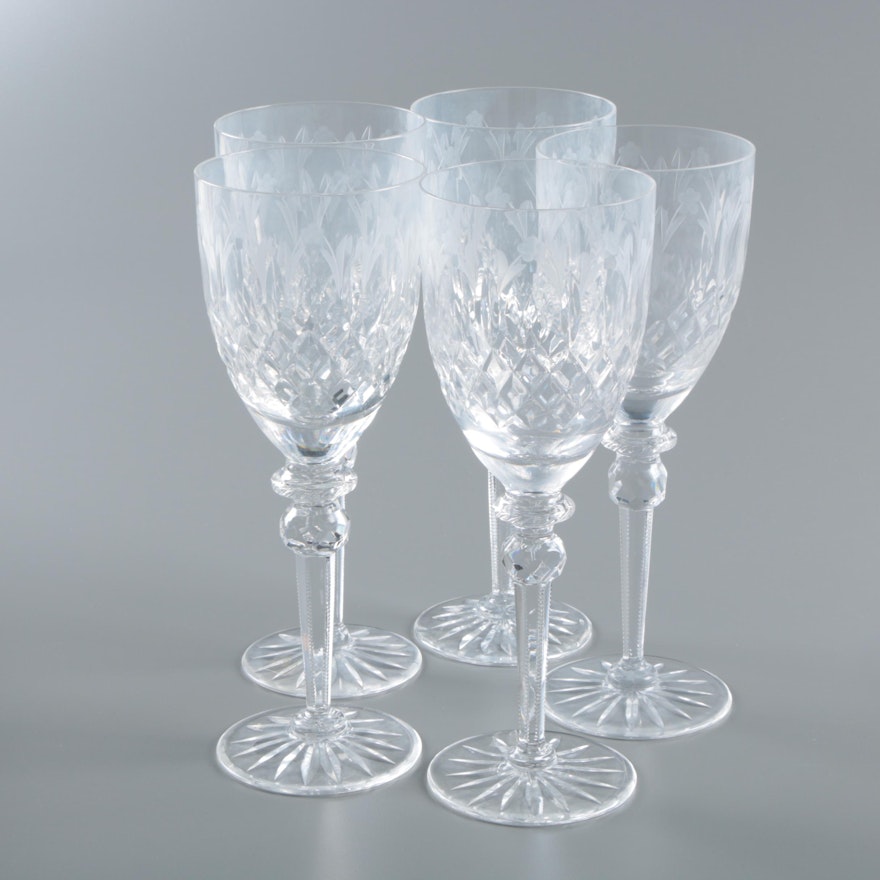 Austrian Crystal Wine Glasses with Etched Flowers