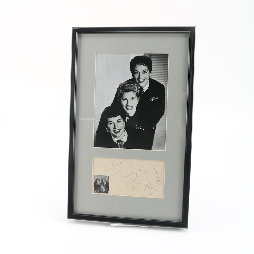 Andrews Sisters Framed Photo and Autographs