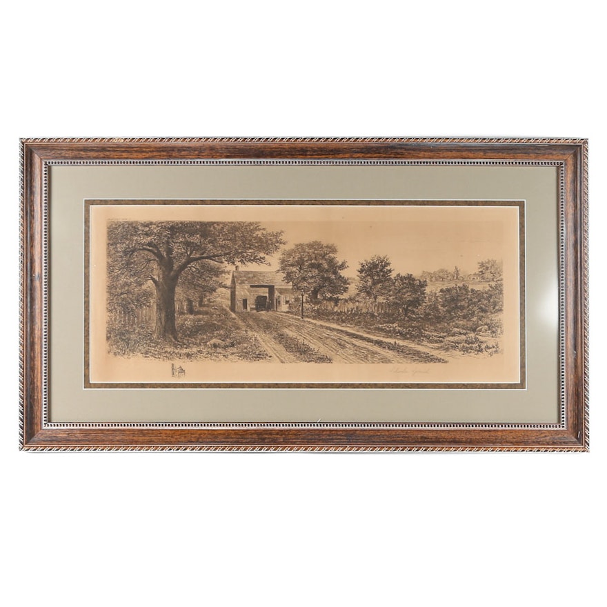 Charles Gondel Antique Landscape Etching